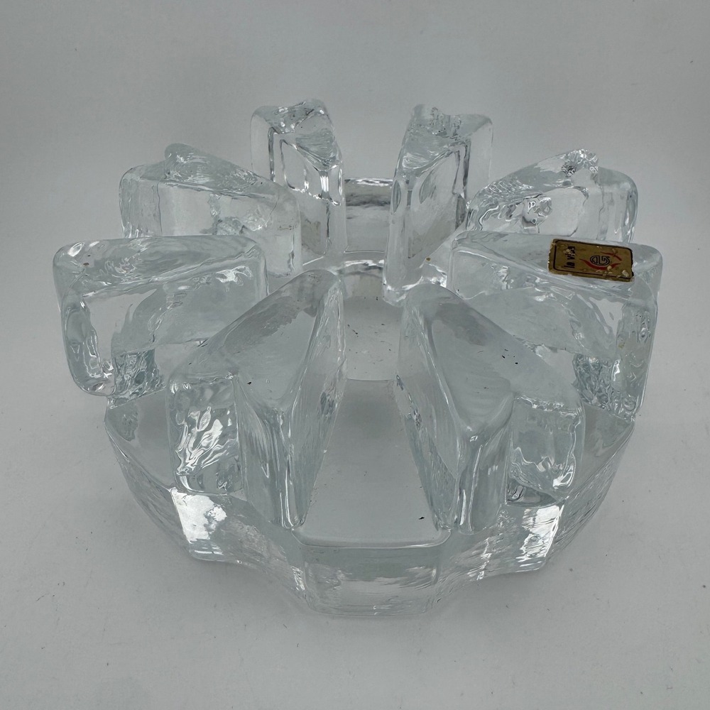 La Vida Brutalist Ice Glass Candle Holder Clear Excellent Vintage Starburst